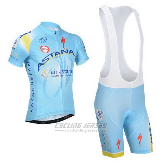 2014 Cycling Jersey Astana Light Blue Short Sleeve and Bib Short